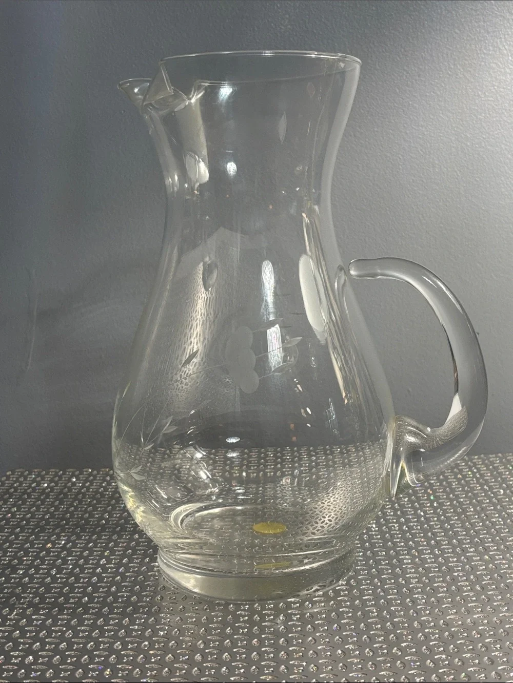 Princess house hand chiped Clear Glass Pitcher with Handle - Transparent